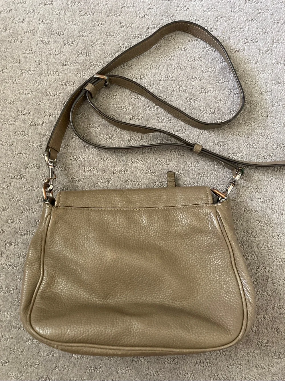 Marc Jacobs taupe leather crossbody bag.